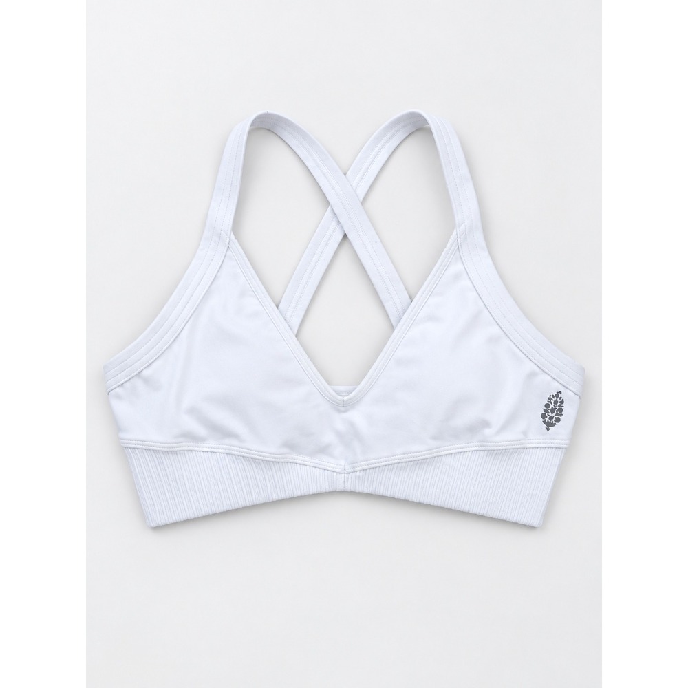 FP Movement Free People White Ribbed V-Neck Crisscross Sports Bra Size M
